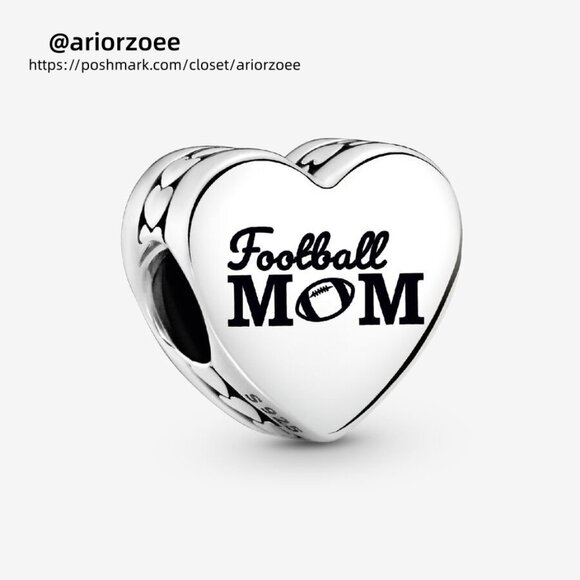 Pandora Engravable Football Mom Heart Charm - Picture 1 of 2